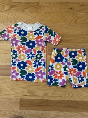 Hanna Andersson White Floral Tee with Blue, Yellow & Orange Flowers
